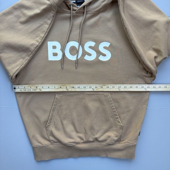 HUGO BOSS Sullivan Hoodie Men Large Heavyweight Cotton Terry Oversize Fit Tan - Picture 8 of 11